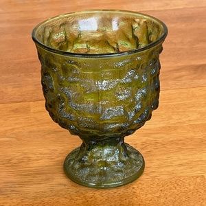 Vintage E O Brody Co Green Crinkle Glass Pedestal Vase Planter Compote M3000